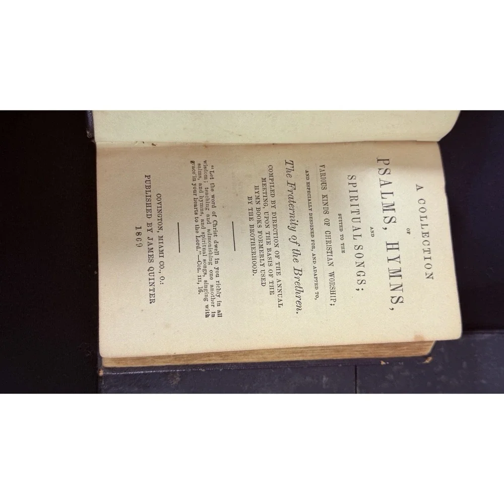 1867 Brethrens Hymn Book James Quinter Leather German Baptist Church Antiquarian